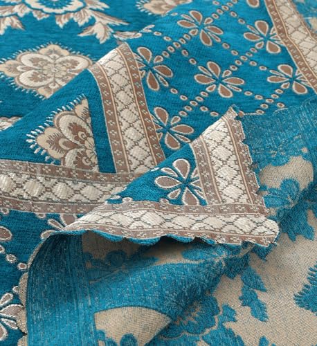 Image of Luxury Velvet Diwan Bedsheet with 5 Cushion Covers and 2 Bolster Covers - Designer Sofa DiwanCover Set for Living Room (Sky Blue)