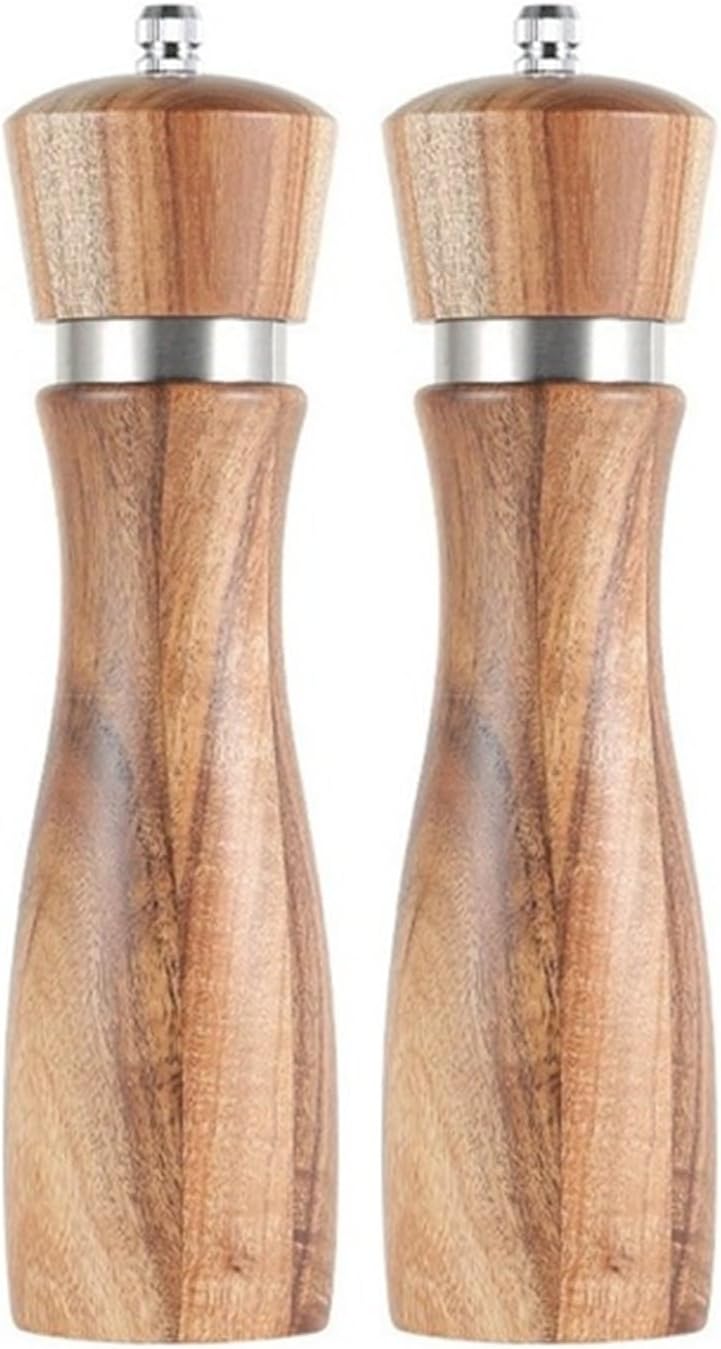 Wooden Manual Salt and Pepper Mill Set with Adjustable Ceramic Core for Multi‑Purpose Seasoning(Mills 2pcs)