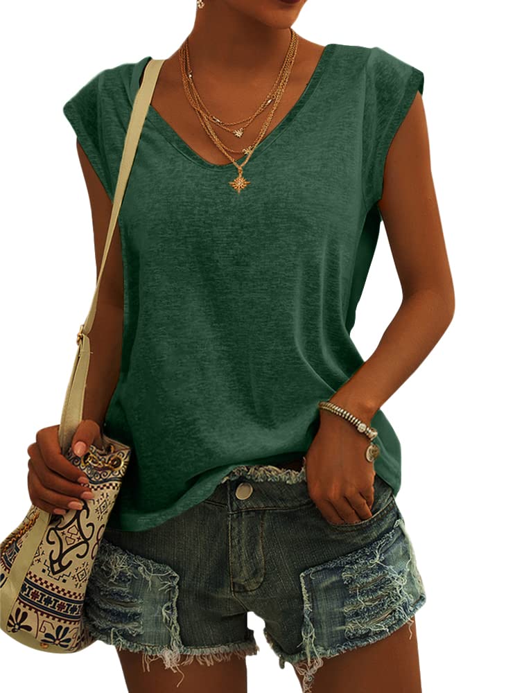 GeGekoko Damen T-Shirt Kurzarm V-Ausschnitt Flügelärmeln Oberteile Blusen Sommer Casual Lose Tank Top Basic Mädchen Tops