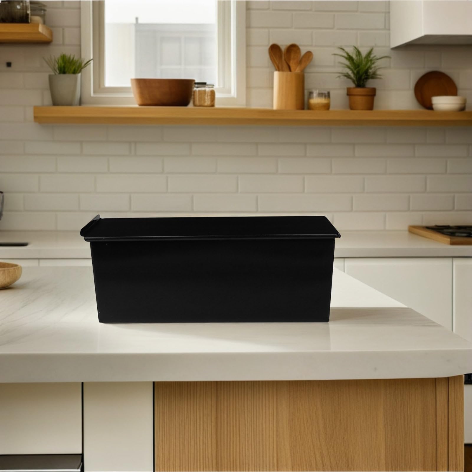 LIFKOME Moule à en Acier Antiadhésif avec Couvercle, Ustensiles de Cuisson pour et Toast, Rectangulaire 1000G, Cuisine Maison Noir