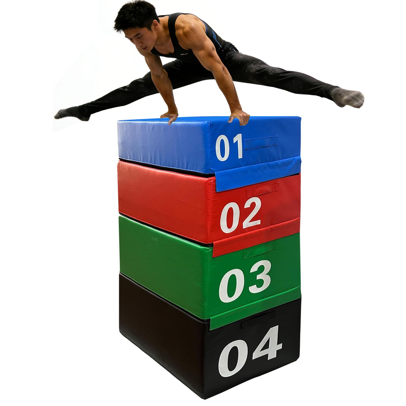 HTRDHT 4-in-1 Foam Plyometric Box Stackable - Soft Non-Slip Plyo Boxes for Adults, Multi-Functional Jump Training System for Taekwondo/Gym/Plyometrics (Easy Maintenance & Anti-Wear)(Size:90*55*40cm)