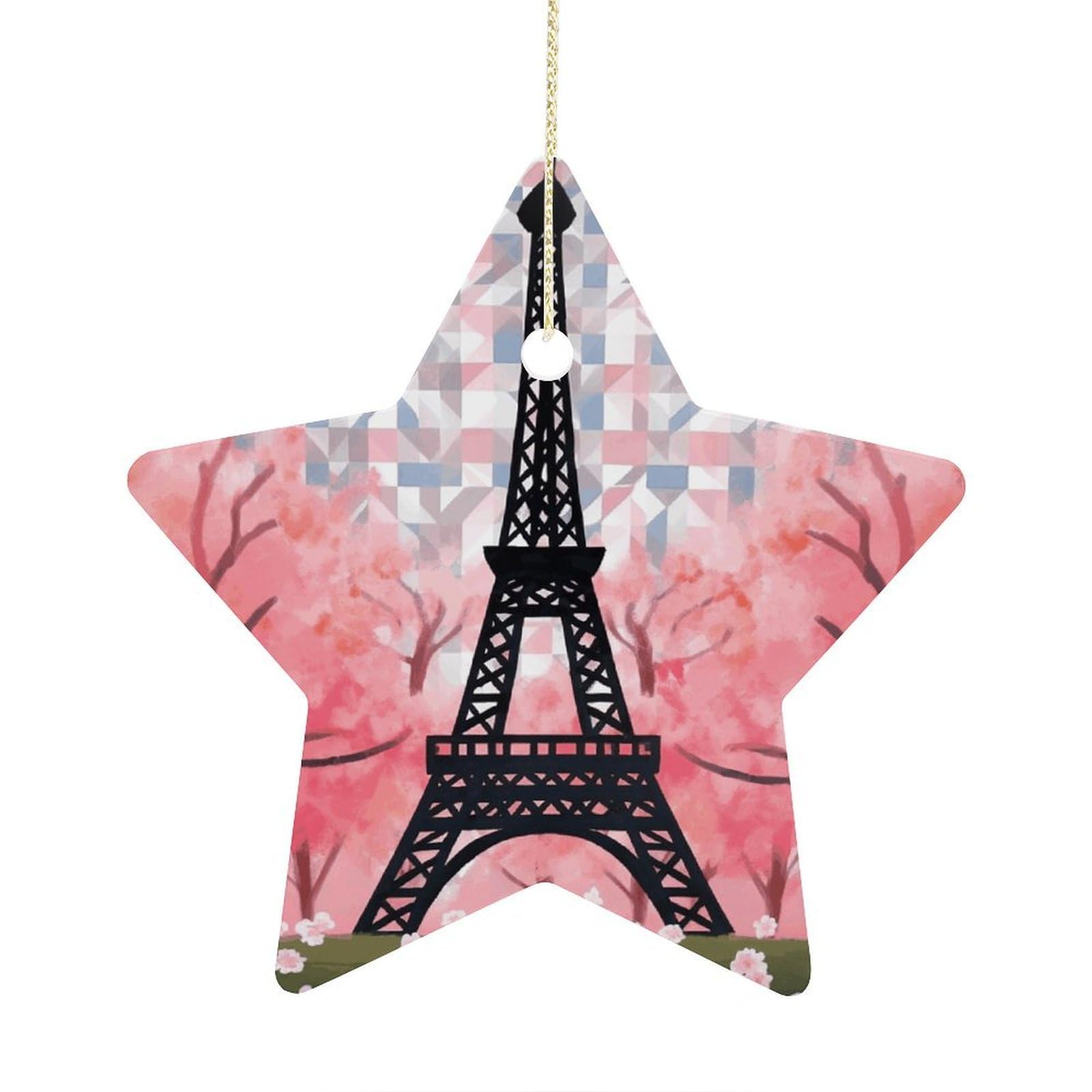Fodpand Women's Style Eiffel Tower Pattern Ornament With String, Keepsake Hanging Decorations,Ceramic Ornaments For Men Indoor Home Holiday Party Gifts