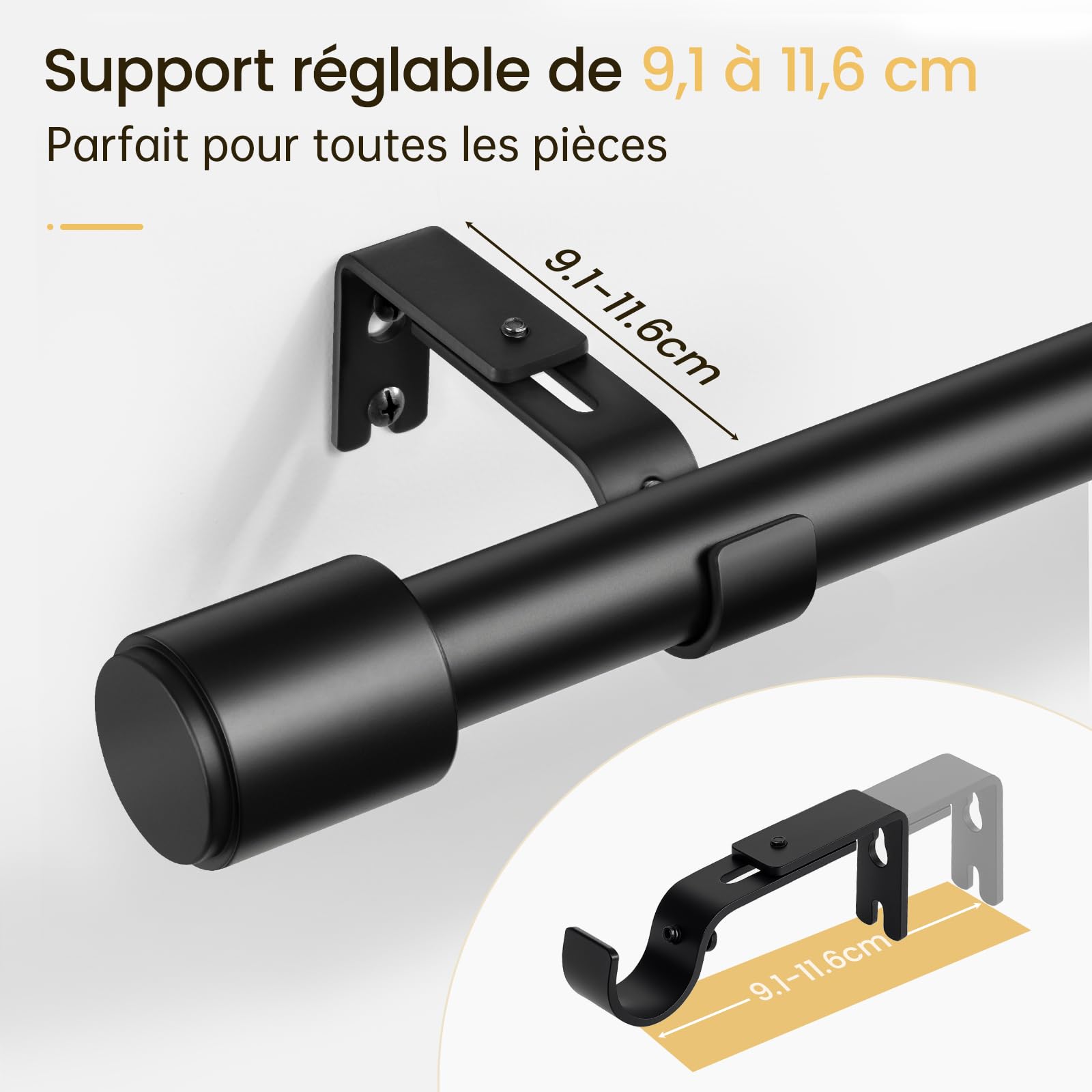 Tringle à Rideaux 81-218 cm Noir Mat, Ø 25 mm Barre en Métal pour Rideaux à Œillets, Extensible, Idéal pour Chambre, Salon & Porte-Fenêtre