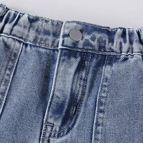 Pantalones cargo de mezclilla para niñas con bolsillo y cintura elástica 4
