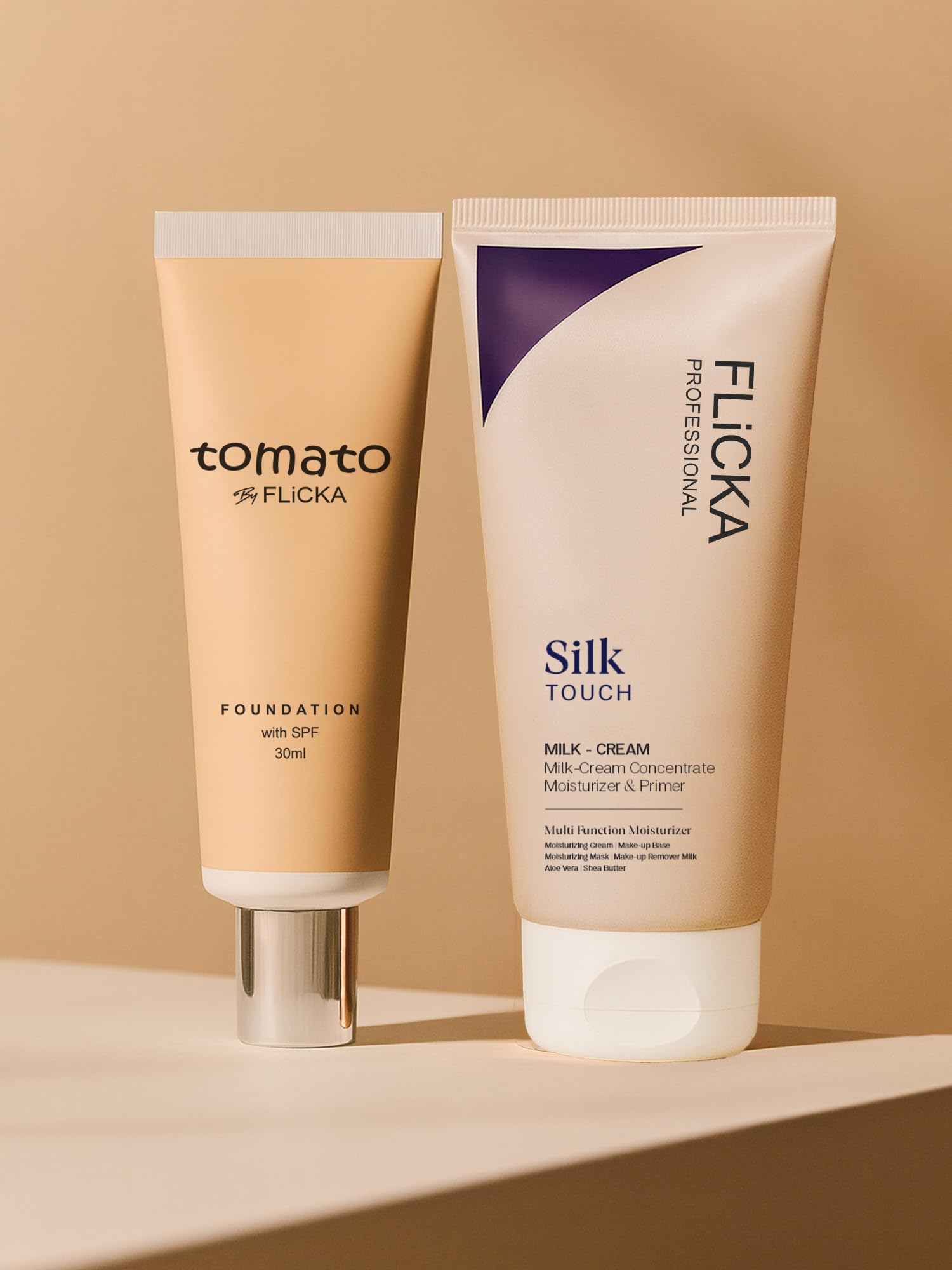 FLiCKA Makeup Kit | Tomato Liquid Foundaion 30ML (Ivory) | 3 In 1 Silk Touch Primer Moisturiser and SPF (Sun Protection Formula) 60ML | Make up Combos 1