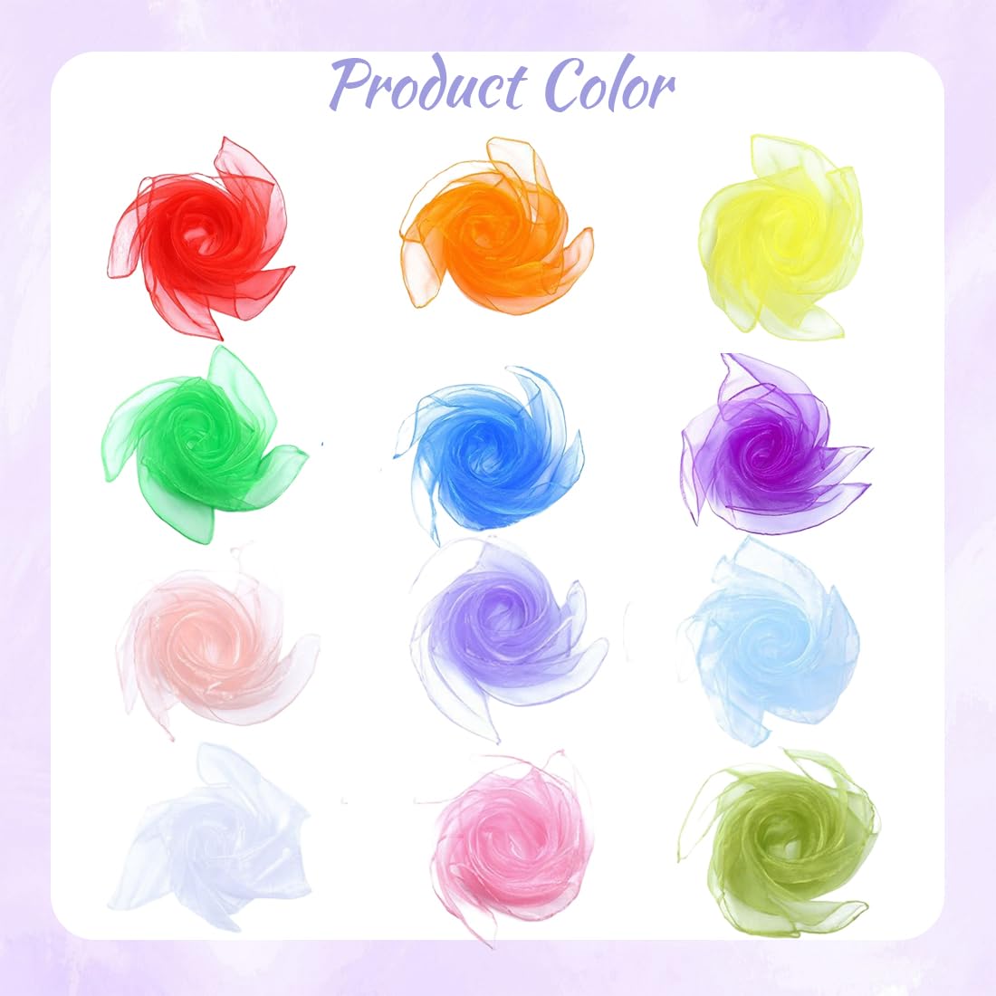 12 Pezzi Foulard Giocoleria,60 x 60 cm Foulard Colorati Per Bambini, Foulard Colorati, Foulard da Danza, Foulard da Ginnastica,Feste per Bambini e Giochi di destrezza