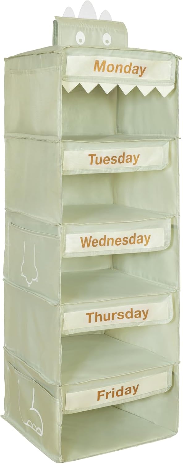 Weekly Kids Clothes Organizer - Day of The Week & Daily Organizer - Green