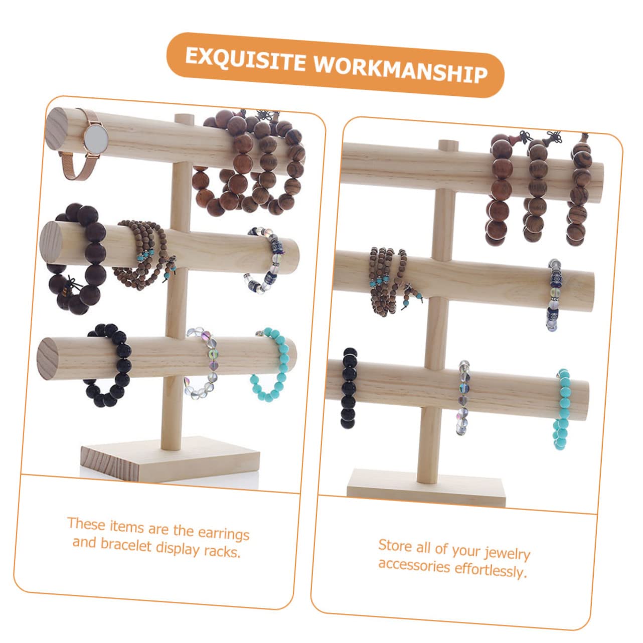 BESPORTBLE Espositore Gioielli Legno Massello Tre Porta Bracciali Orologi e Collane Organizer da Tavolo con Base Antiscivolo per Casa e Negozio