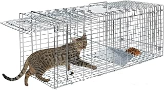 Live Animal Trap Cage 24"X8"X 7.5" Steel Catch Cage Humane Cat Trap Rabbit Trap Steel Humane Release Rodent Cage for Groun...