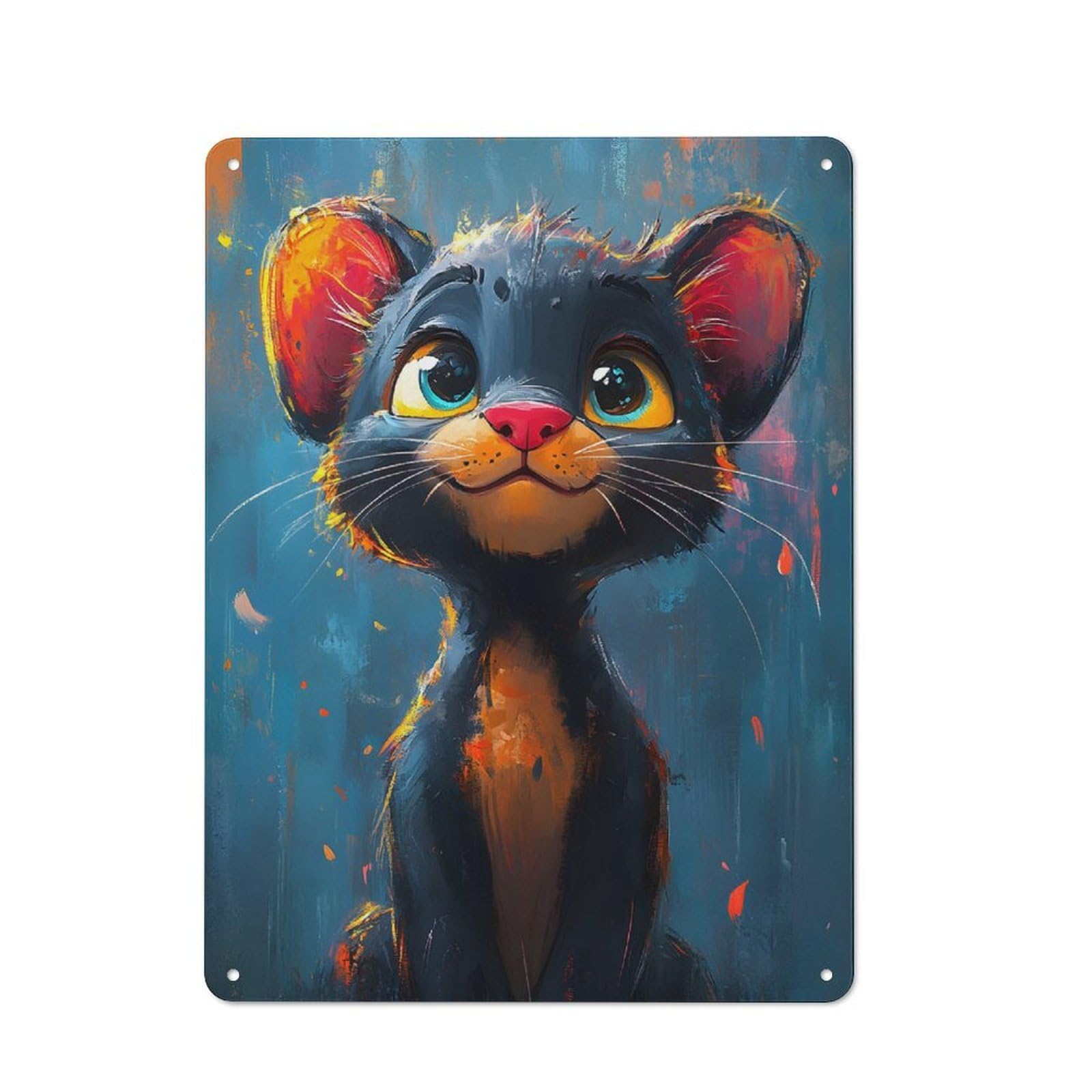Cute Oil Paint Panther Vintage Metal Wall Decor 40x30cm, Garage Metal Sign for Workshop, Basement, Shed Or Games Room