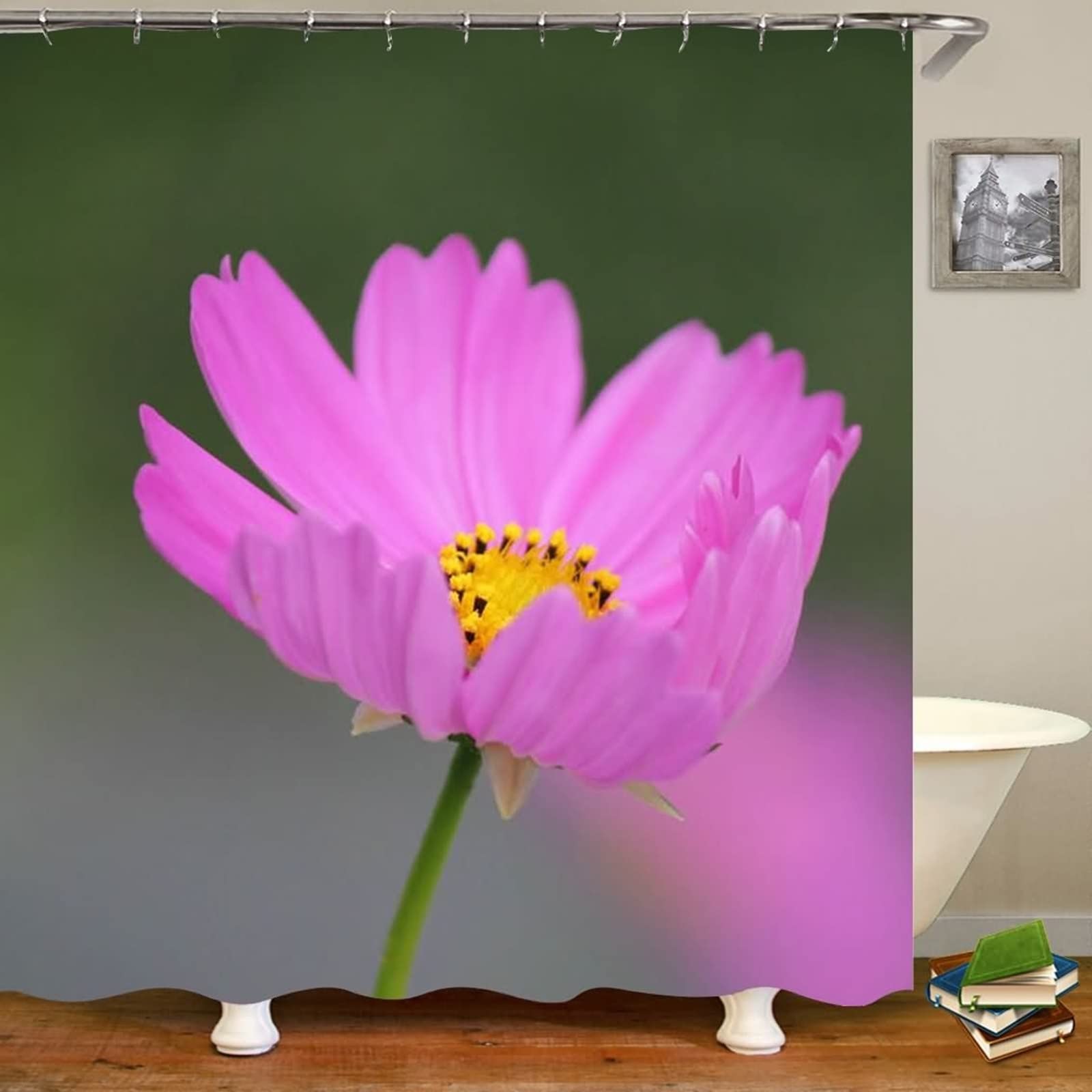 Tenda Doccia 150 x 180, Poliestere Multicolore Fiori rosa Tenda doccia con Grommets e ganci