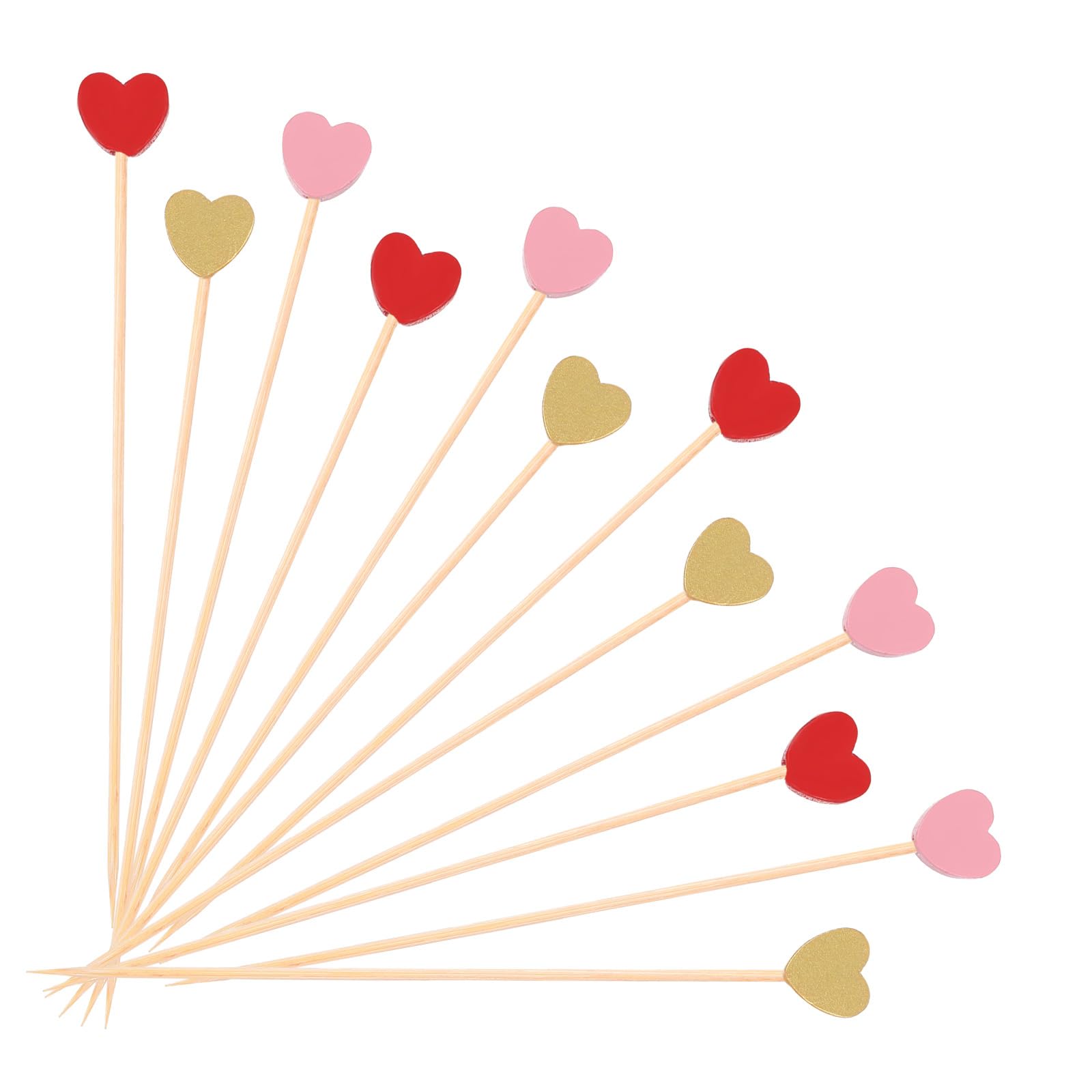 Mabor 100Pcs Heart Toothpicks for Appetizers, Heart Cocktail Picks for Drinks Fruit Food Fancy Heart-Shaped Bamboo Skewers for Valentines Wedding Birthday Party Decoration Supplies 4.8 Inch