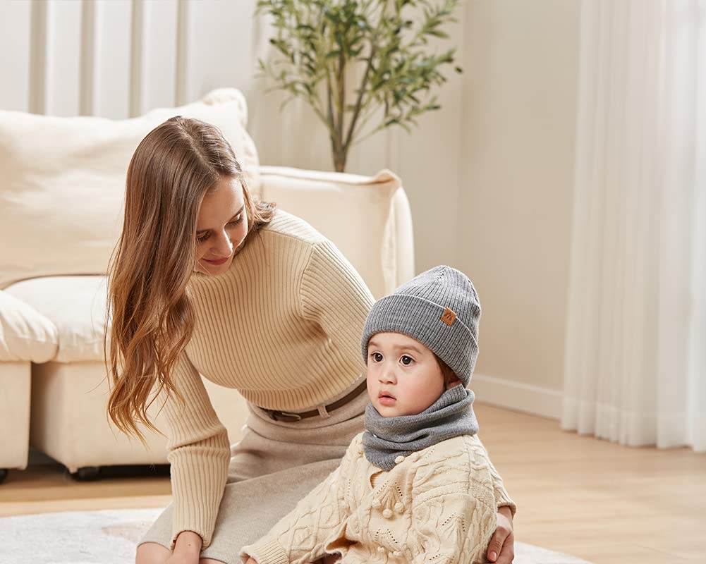Dziecięca czapka zimowa typu beanie dla chłopców, z dzianiny, ciepła czapka i szalik dla dzieci, ciemnoszary, M