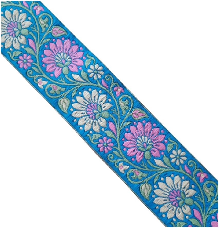 KVR Nylon Polyester Silk Jacquard Wedding Party Woven Embroidery Home Decoration Ribbon Lace Decoration Garment Dress Skirt Packing (370-2.60 inch Wide, 9 Yard in roll)