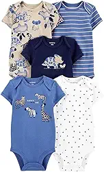 Kit Body Carter's 5 Peças Manga Curta Zoológico Azul Bebê Menino (9M)