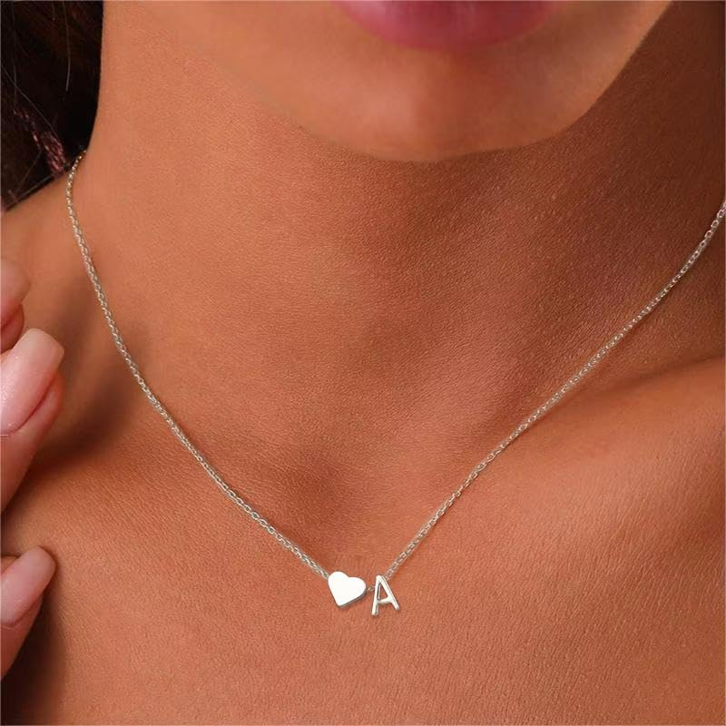 WLL Tiny Heart Initial Necklace for Women Teen Dainty Silver Heart Letter A-Z Necklace Personalized Monogram Name Necklaces for Women Birthday Valentines Day Gifts for Girlfriend Wife - Image 2