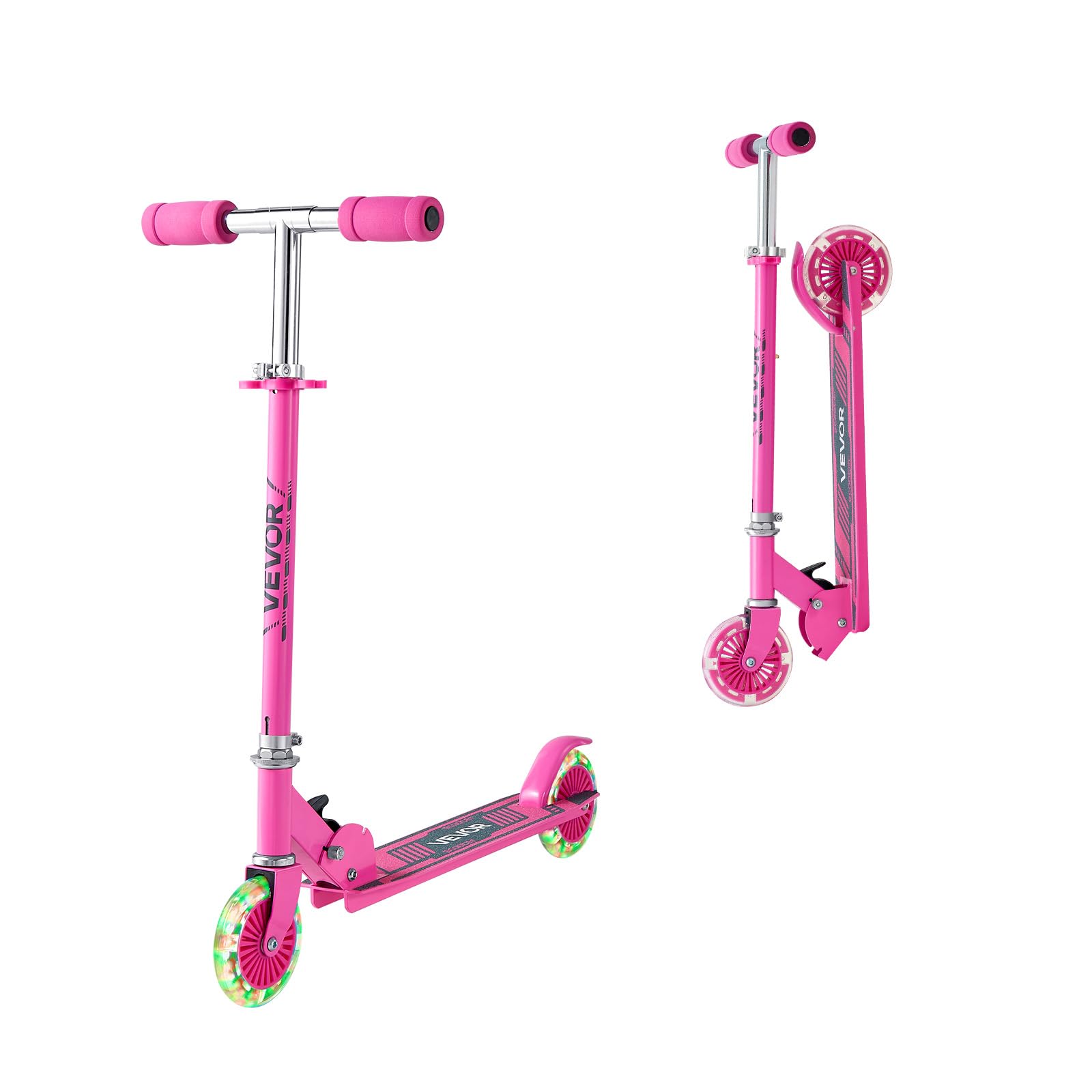 VEVOR Trottinette pour Enfants à partir de 3 Ans, patinette à 2 Roues Lumineuses, Guidon réglable en Hauteur, Large Plateau antidérapant, Cadre léger et Pliable pour garçons et Filles à 50 kg, Rose