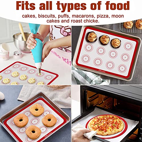 Silicone Baking Mats Set Of 5-2 Half Sheets + 1 Quarter + 1 Round & 1 Square Silicone Baking Sheet - Non-Stick Bakeware Mat For Macaroon, Cookie - Easy To Clean Silicon Baking Slip Mats #TOP6