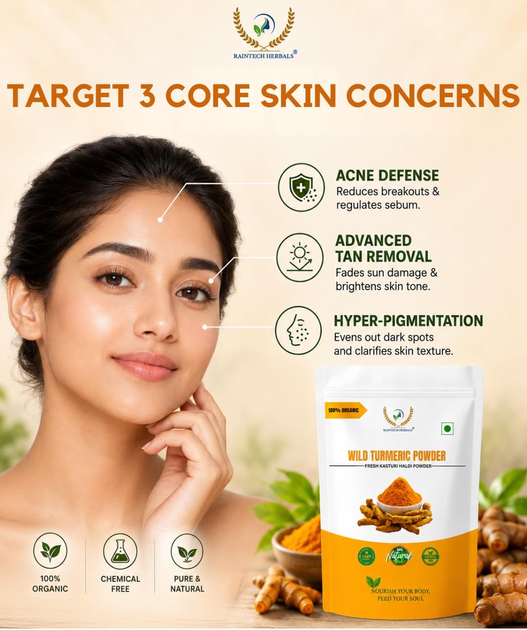 RAINTECH HERBALS Pure Kerala Kasthuri Manjal Wild Turmeric Powder 1000gm