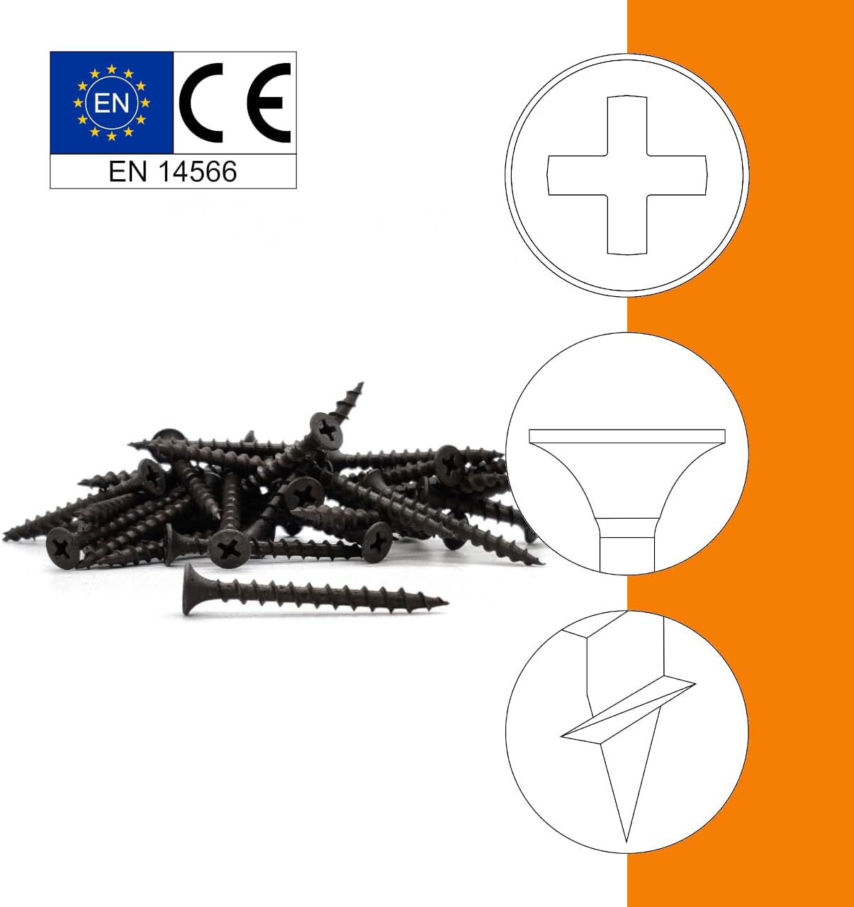SELPONT ws with Coarse Thread, Phosphated, PH2, Loose - 1000 Pieces (3.9 x 30 mm)