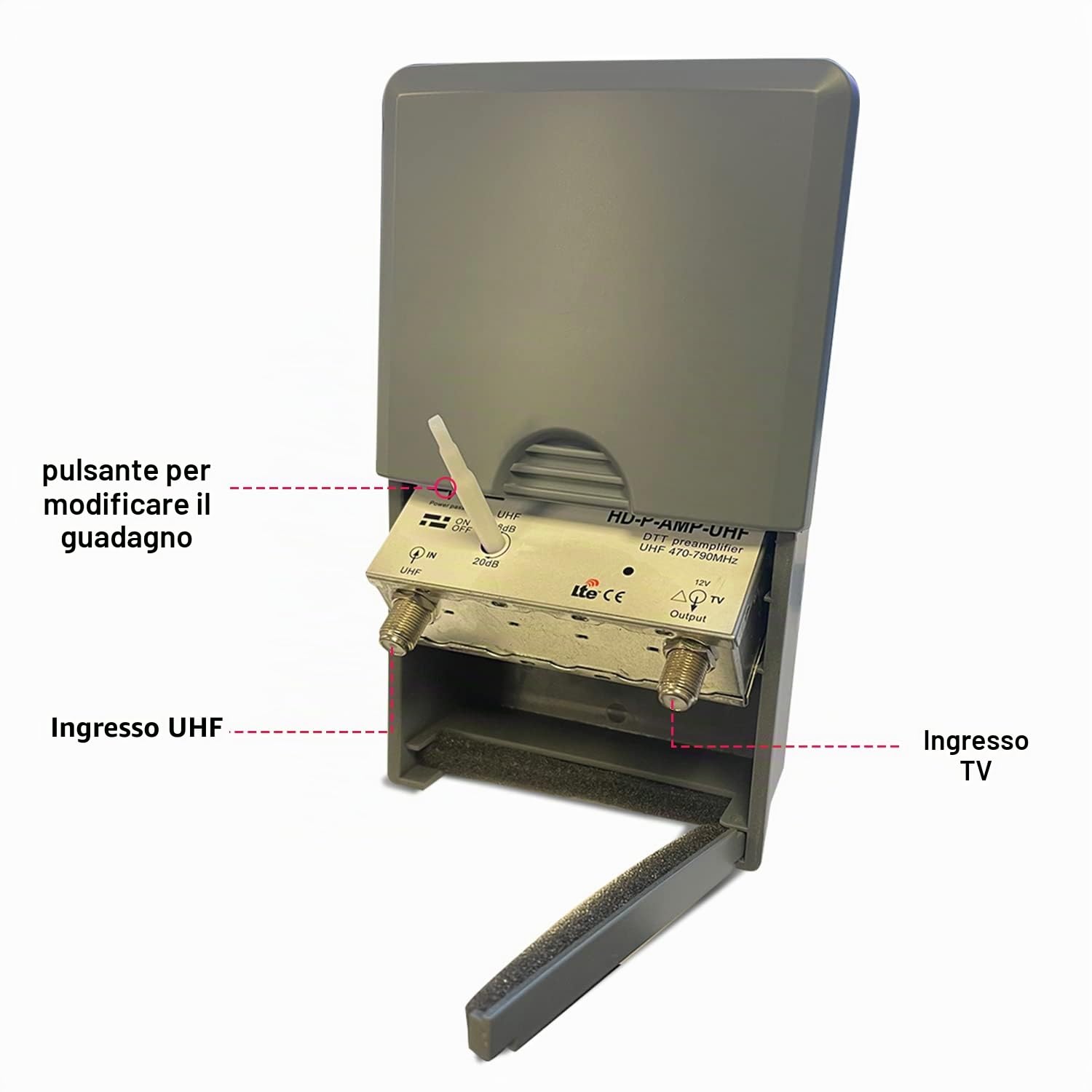 LEYF Preamplificatore TV/Guadagno regolabile 15-38dB/Amplificatore Antenna TV/Ampli per TNT HD Segnale UHF 470-790MHz