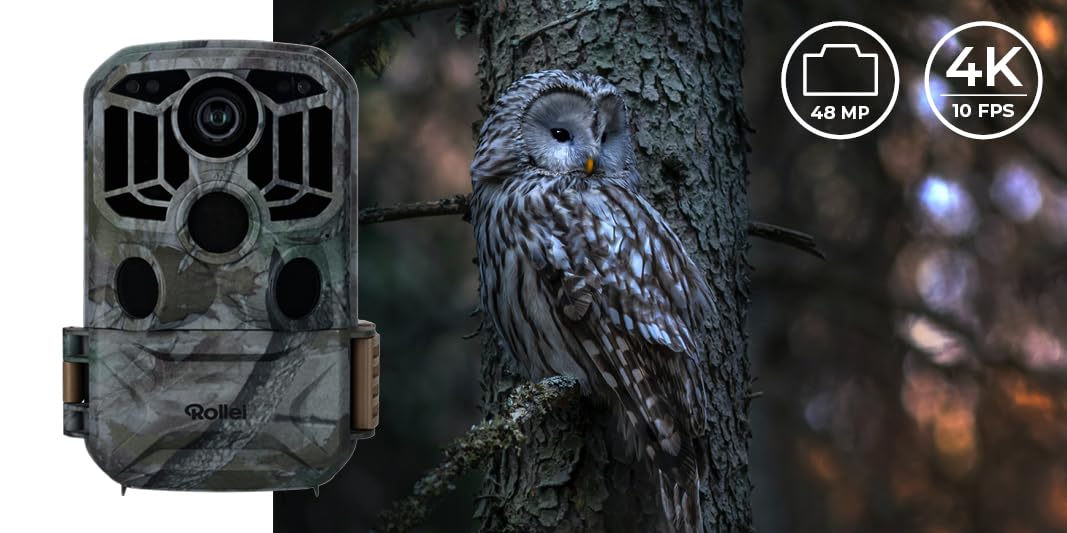 Rollei Kamera leśna 4K WiFi – zdjęcia 48 MP i wideo 4K, widoczność w nocy, wykrywanie ruchu, wyświetlacz TFT LCD 2", sterowanie aplikacją, łatwy montaż za pomocą paska i uchwytu