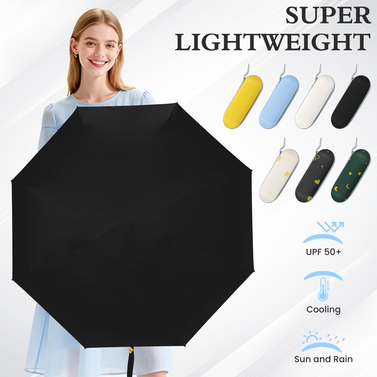 Mini Parasol Składany z Etui, Kompaktowy i Lekki Parasol Przenośny z Ochroną UV, Parasol na Podróżny, Idealny do Torebki, dla Kobiet i Mężczyzn