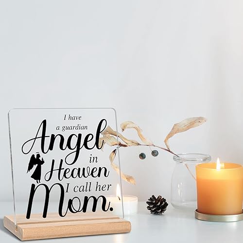Miniatura 5 de Regalos conmemorativos por la pérdida de mamá, Tengo un ángel guardián en el cielo, la llamo mi mamá - Letrero decorativo de acrílico, regalos de