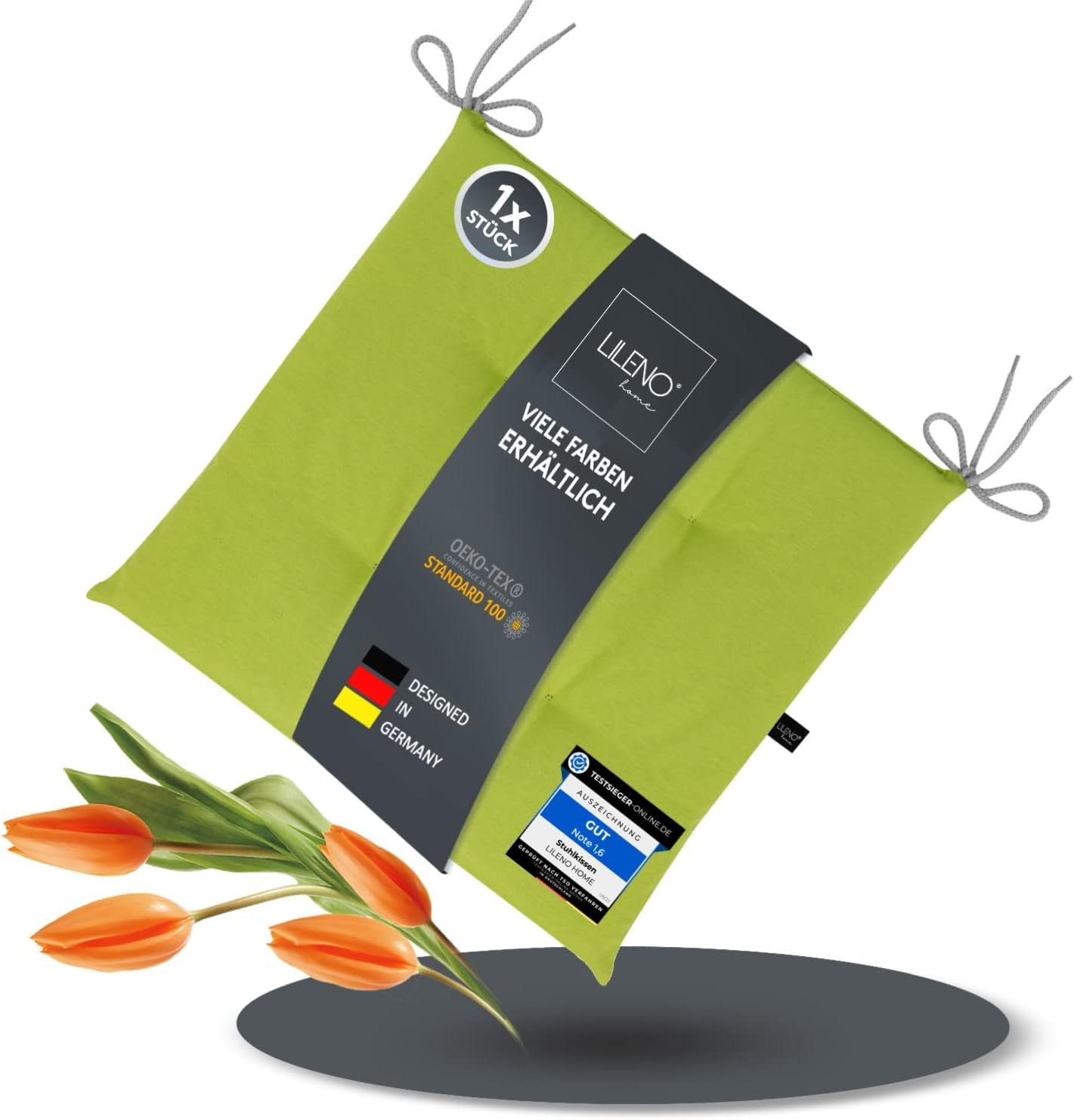 LILENO HOE 1er Set Stuhlkissen Apfelgrün (40x40x4,5 c) - Sitzkissen