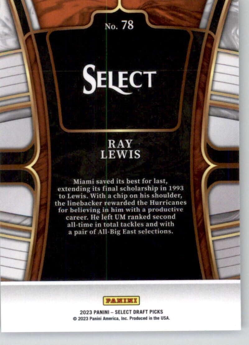 2023 Panini Select Draft Picks Blue #78 Ray Lewis Miami Hurricanes Concourse Official NCAA Football Card in Raw (NM or Better) Condition