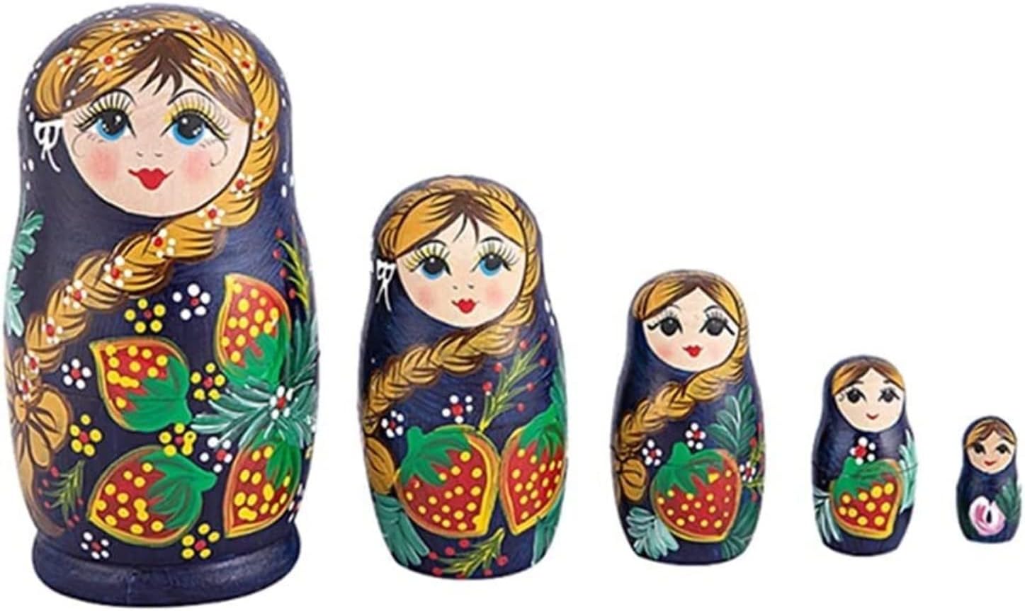 Matryoshka Matryoshka Set 5 Pcs Home Decor Classic Style Nesting Doll Hand Painted Russian Doll Wooden Birthday Gift Creative Toys