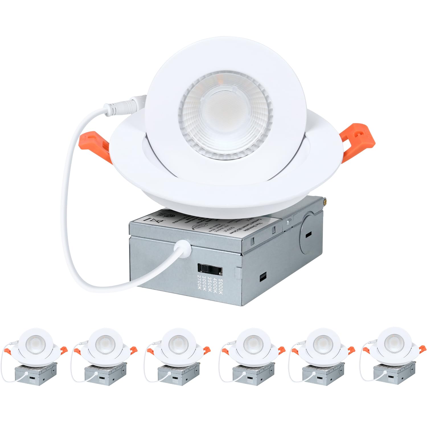 ZYC Gimbal LED Recessed Lighting - 4 Inch 5CCT 9W 360° Rotation Adjustable Eyeball Light,LED Swivel Spotlight,Directional Sloped Ceiling Light,Dimmable Canless Wafer Downlight Pack of 6 White.
