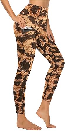 QIVICIMA Workout Leggings for Women Leopard Print High Waist Exercise Yoga Pants 4-Way Stretch Leggings with Pockets Cheetah S