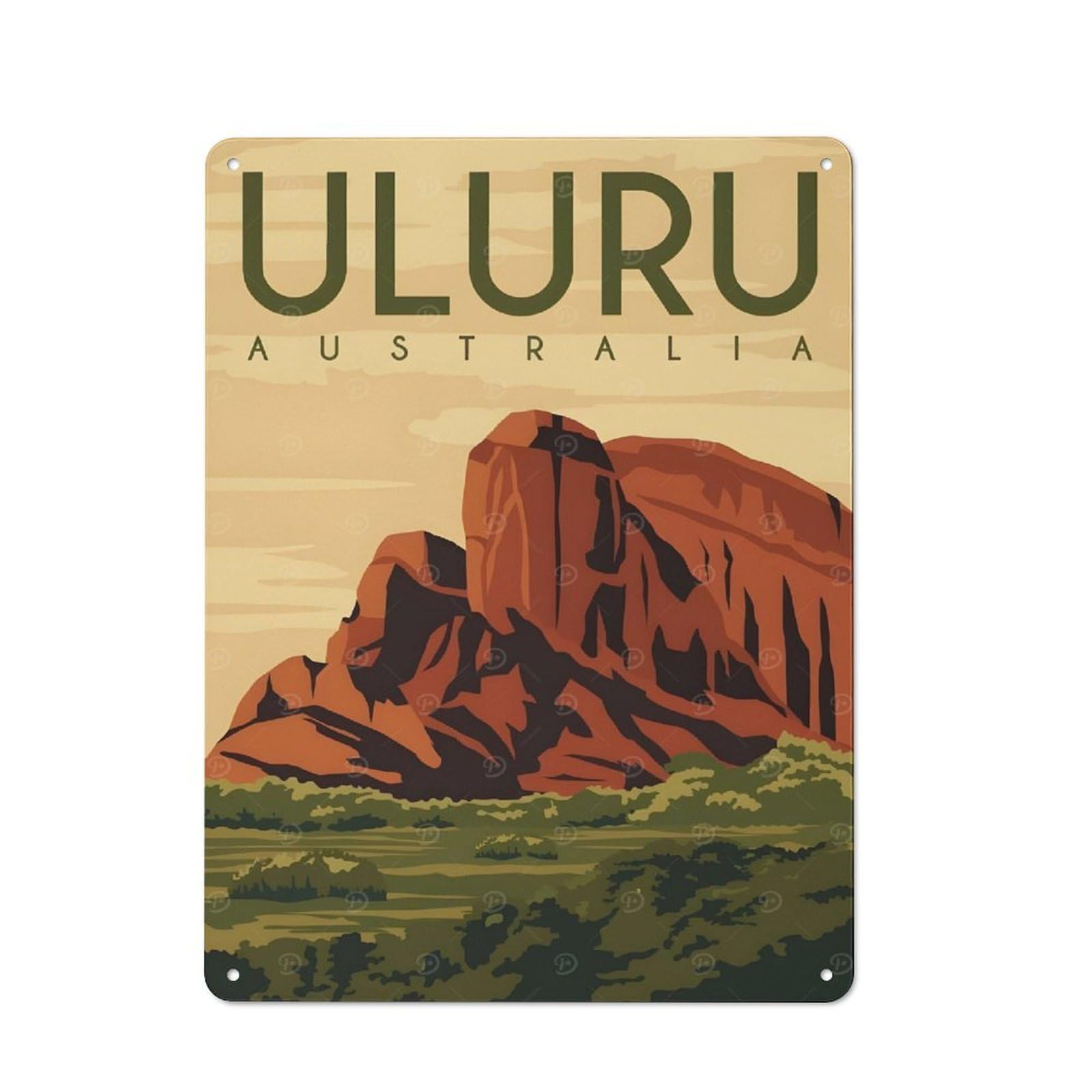 Junmoney Style-19 Vintage Uluru Australia Travel (2) Metal Wall Art Sign 40X30cm, Old Style Wall Plaque For Bedroom, Office, Home Bar Or Dining Room