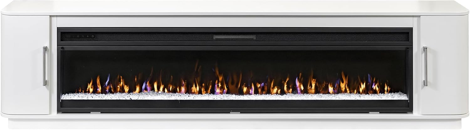 Modern 84" Fireplace Console Entertainment Fully Assembled White