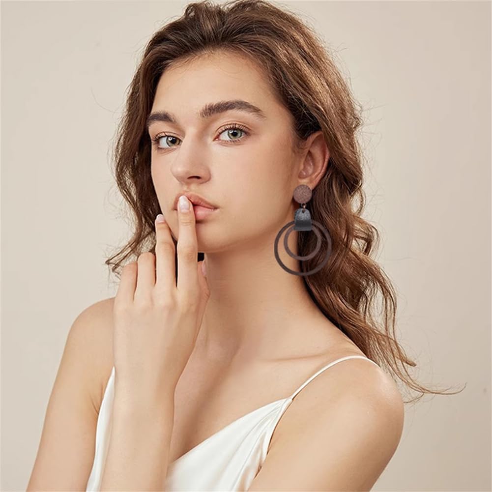 Bohemian Wooden Round Geometric Earrings Retro Hollow Out Circle Drop Dangle Earrings Handmade Lightweight Statement Jewelry for Women - Image 4