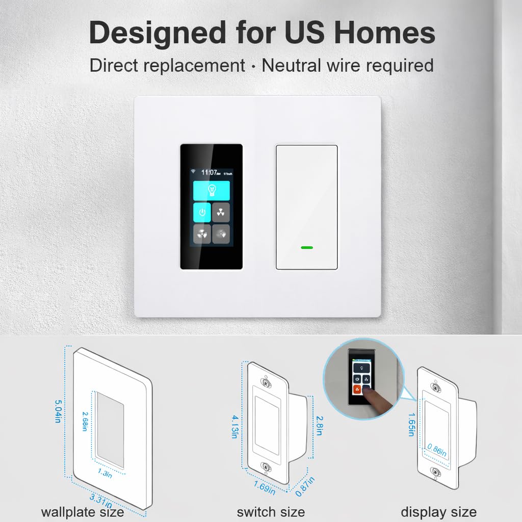 LANBON L9 LCD Smart Ceiling Fan Switch, Fan Only or Fan + Light Mode, Custom Fan Speed Control, Quiet Low-Speed Operation, Alexa & Google, Neutral Wire Required, Not for Remote Fans, L9-HF-TY