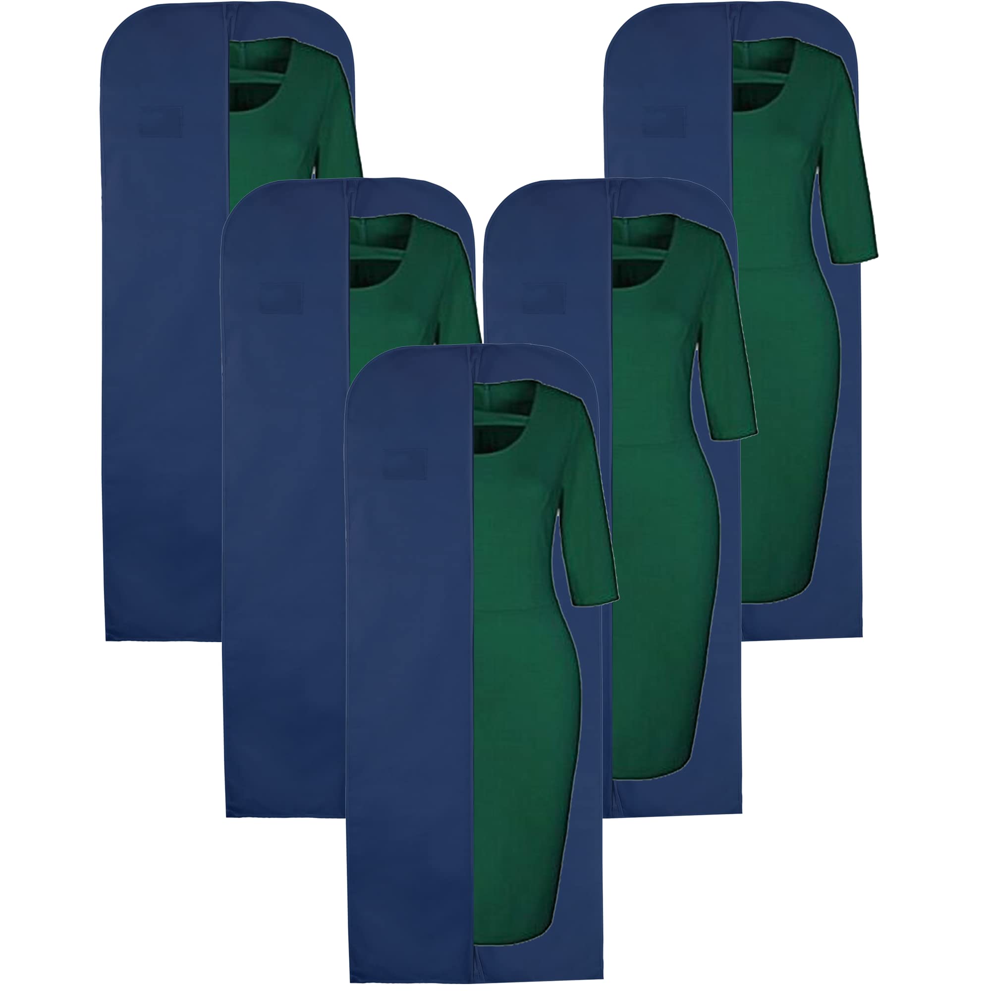 Wedcova Dress Bag | Hanging Garment Bags | Full Length Travel Protector | Wedding Clothes Storage Cover with Zipper for Women | Pack of 5 | 60 Inch | Navy Blue