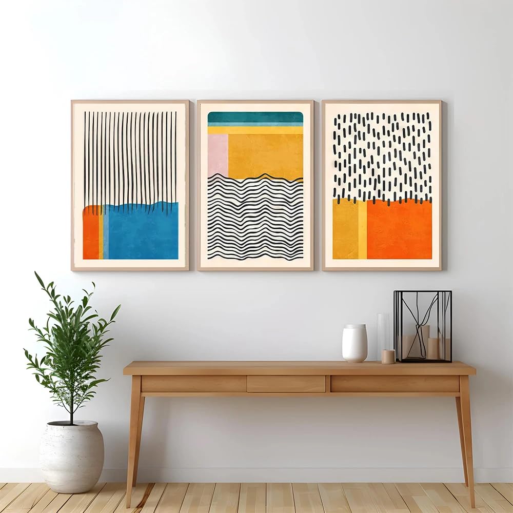 CLJKDX Abstract Color Blocks Shapes Illustrations Posters Canvas Painting Mid Century Modern Wall Art Living Room Kitchen Office Decor-60 * 70cm*3PCS (No Frame)