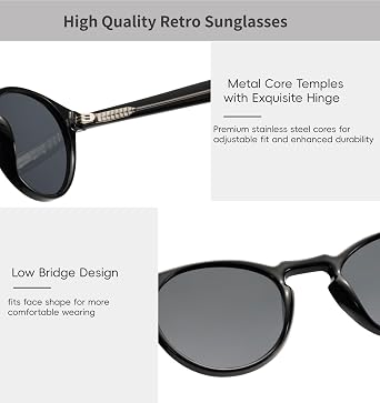 Small Retro Round Sunglasses for Women Men UV400 Protection Vintage Designer Trendy Frame