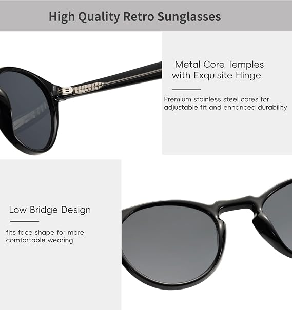 Small Retro Round Sunglasses for Women Men UV400 Protection Vintage Designer Trendy Frame
