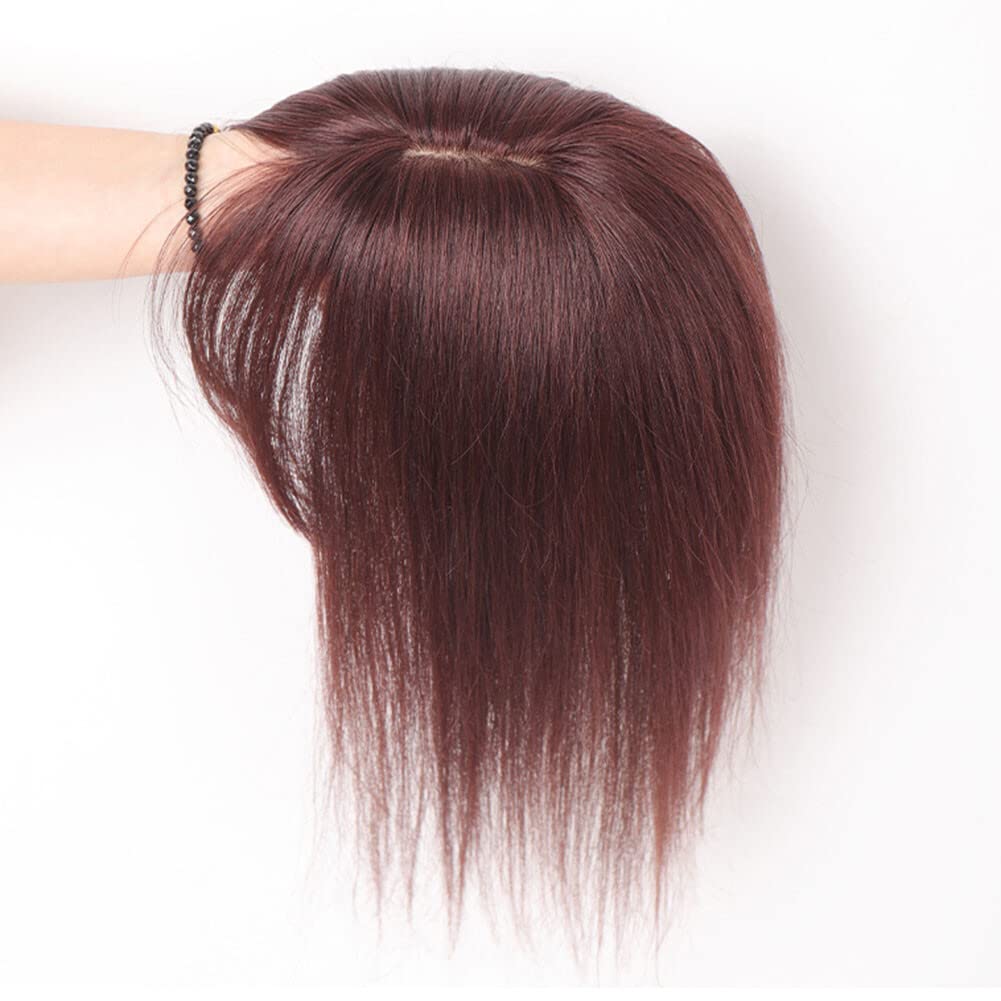 Clip de pelo humano real en parte Niddle Base de seda recta postizos con flecos (9x14cm, 20cm/negro)
