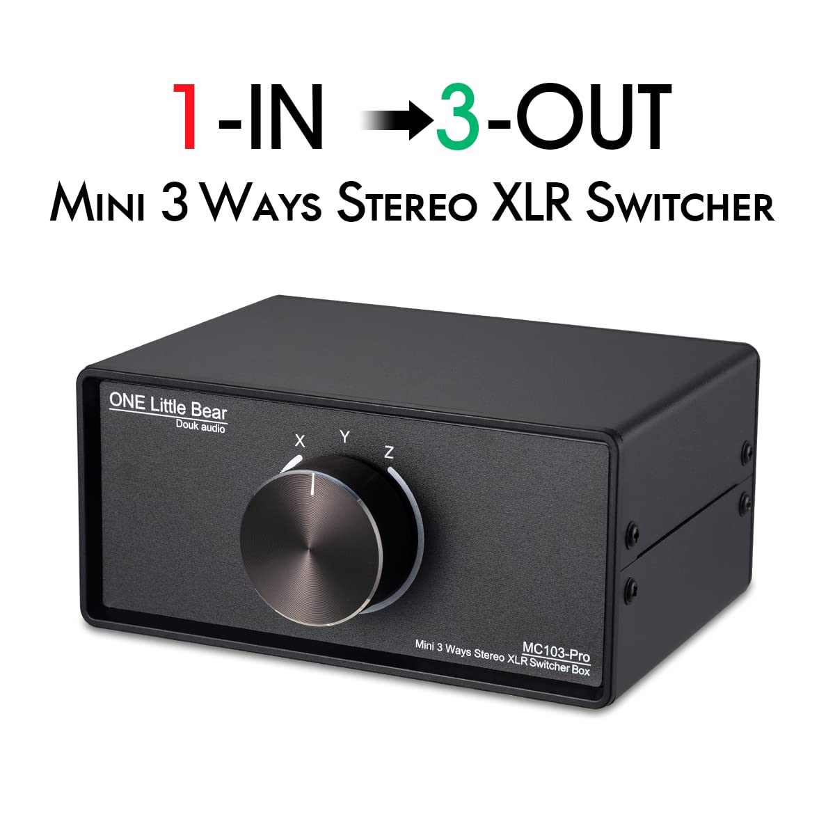 DoukAudio XLR - Conmutador de audio 1 en 3 salidas: Selector pasivo equilibrado estéreo para comparación de múltiples fuentes, aluminio blindado chapado en oro, estudio HiFi Audiófilo