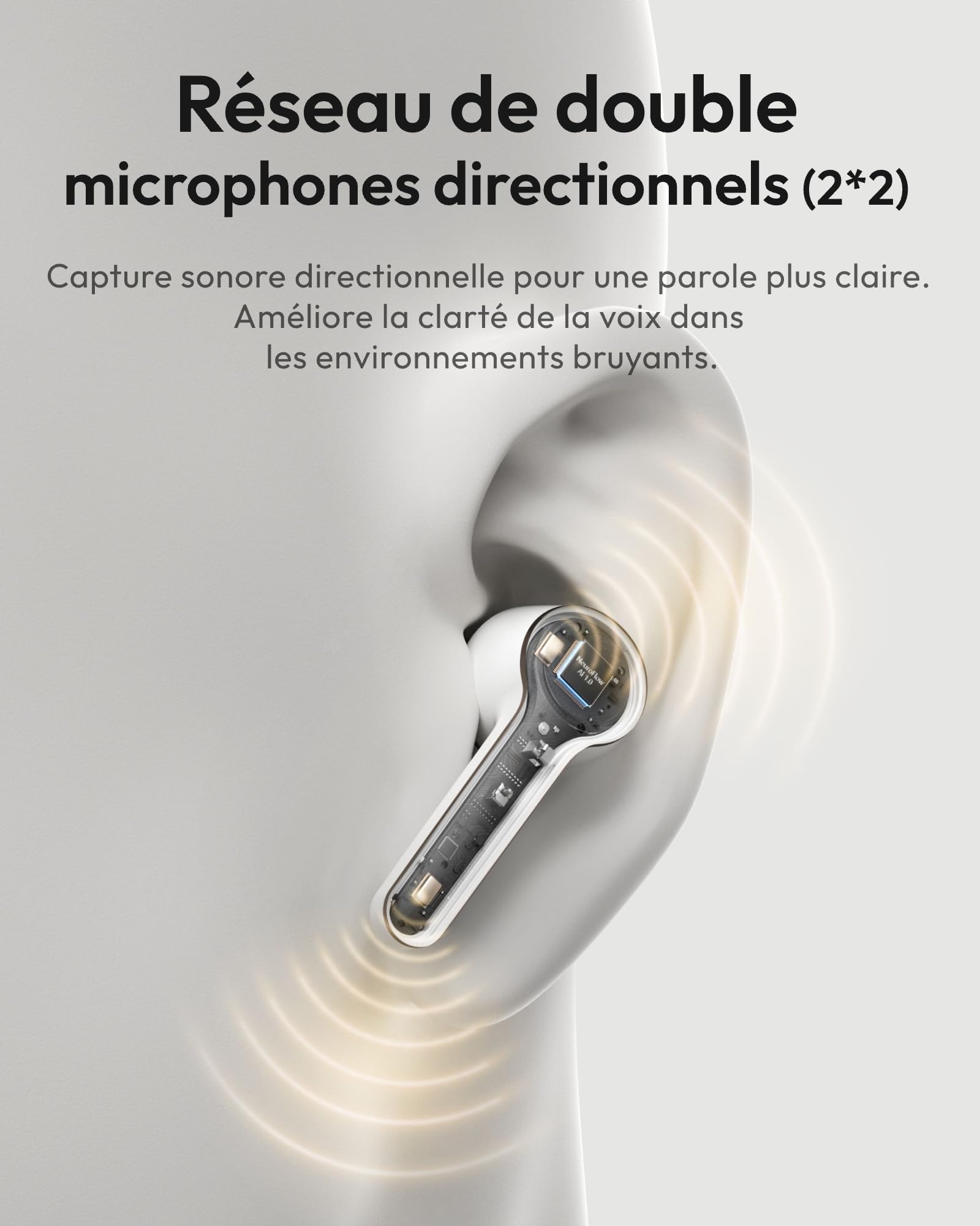 Diamond X1 Amplificateur sonore Bluetooth rechargeables avec contrôle par app pour iOS/Android réduction du bruit, blanc
