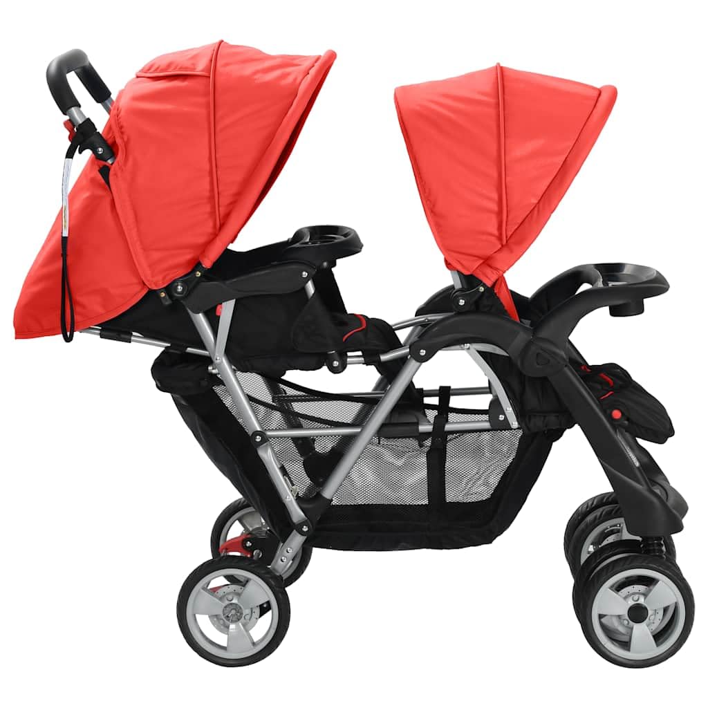 Passeggino Tandem in acciaio robusto per bambini con tettuccio pieghevole, leggero e compatto per città e fuoristrada con grande cestino, adatto per neonati e neonati fino a 15 kg
