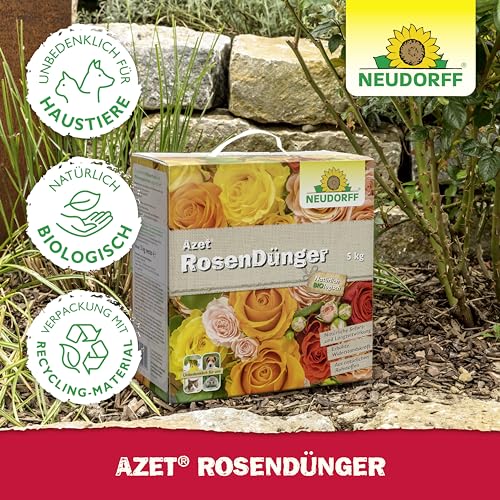 Neudorff Azet RosenDünger – Bio Rosendünger mit 100 Tagen Langzeitwirkung sorgt für langanhaltend farbenfrohe Rosen, Stauden und Blütenpflanzen, 5 kg