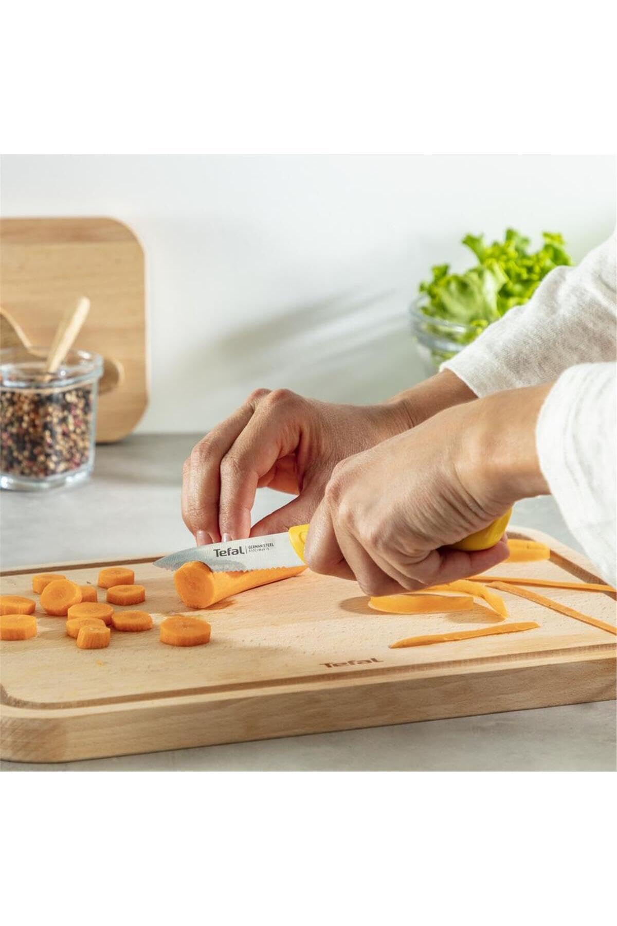 Tefal K27321 Colorfood soyma bıçağı 8 cm | dişli | Alman paslanmaz çelik | çok yönlü | korozyona dayanıklı | ergonomik | güvenli | sarı
