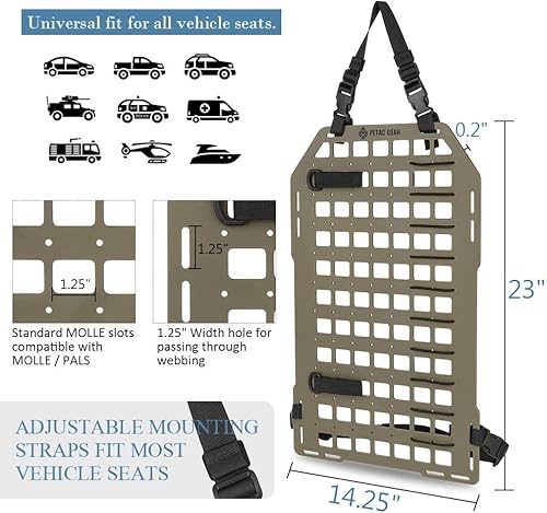 Miniatura 4 de PETAC GEAR Organizador táctico de respaldo de asiento de coche  Paneles rígidos Molle para vehículos  Panel de montaje en camión para accesorios de