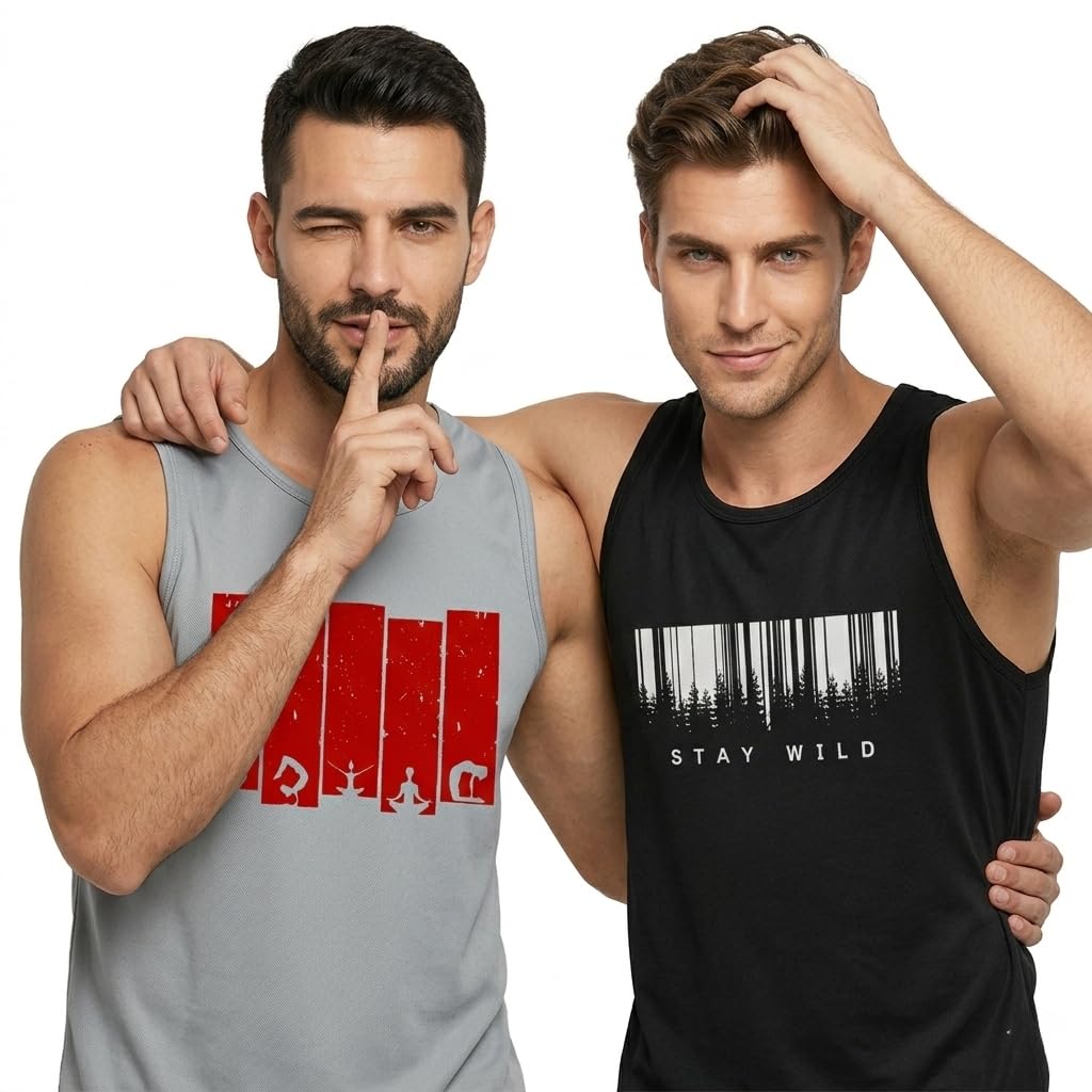 looks united Men Stylish Sleeveless Graphic Printed Multicolor Comfit Casual, Gym WEAR Vest-picture-30