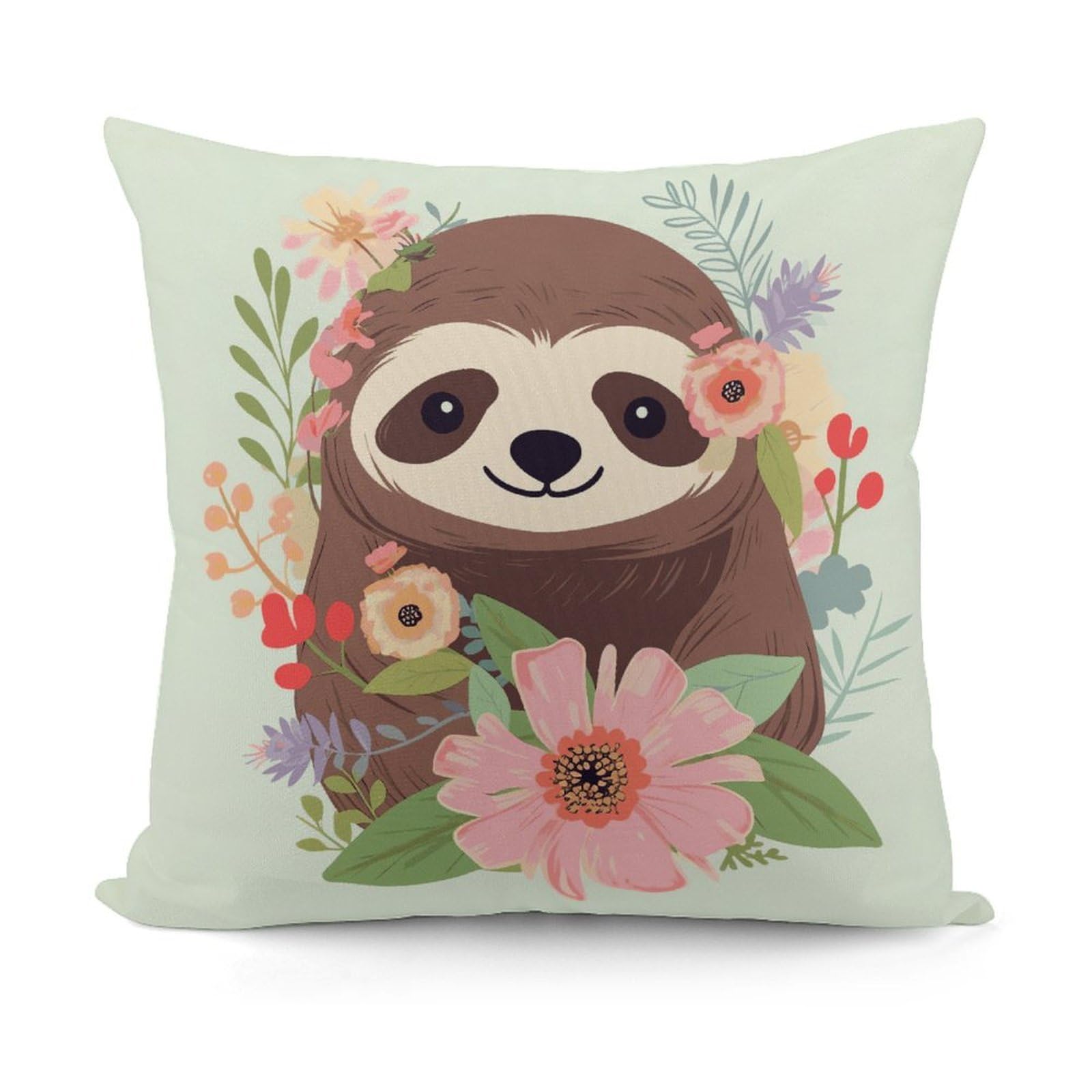 FekiLoot Sloth and Flowers Throw Pillow Cover Cozy Plush Cushion Case Soft Decorative Pillow Cover Square Cushion Covers Modern Pillowcase for Sofa Living Room Couch Bed Home Decor 18x18 Inch